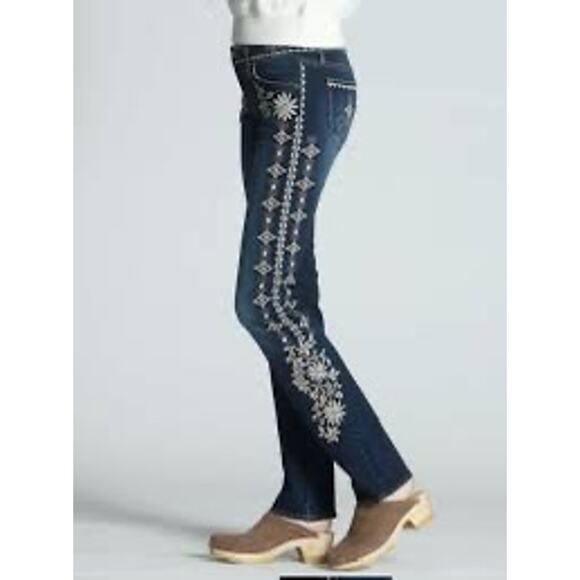 Driftwood Women's Kelly Jeans with Jazz Ethnic Embroidery Raw Hem Boot Cut 28 - Picture 1 of 8